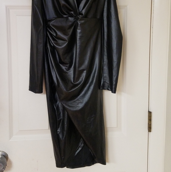 NWT VOILA Faux Leather Long Sleeve Rushed Front Wrap Mini Dress M - Picture 12 of 16